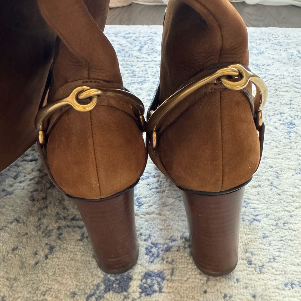 Gucci Brown Heeled Boots with Gold Accents - Picture 6 of 6